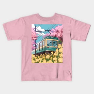 The Japanese train and the spring traveling Kids T-Shirt